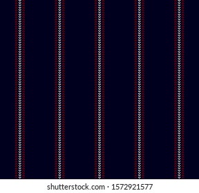 Pixel stripe seamless pattern with Navy Blue, Red and white colors vertical parallel stripe.Vector abstract background.