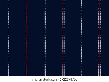 Pixel stripe seamless pattern with Navy blue, Red and white colors vertical parallel stripe.Vector abstract background.