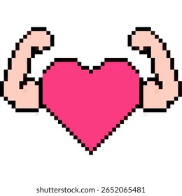 Pixel sterke gezondheidssymbool vector, wat duidt op wellness en robuustheid in een 8-bits stijl. Ideaal voor retro fitness apps, game health bars, of nostalgische medische thema's.