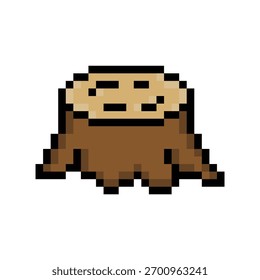 Icono de muñón de píxel. Vector pixel art wood 8 bit logo para el juego