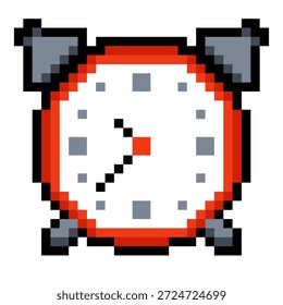 Icono del reloj de alarma del estilo del píxel aislado en el fondo blanco