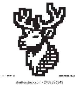 Pixel style art deer head. Vector illustration. 