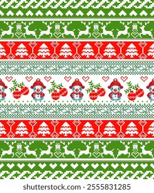 Pixel style, Christmas themed, green, red, different styles of Christmas. For Christmas clothing, cards, gift wrap, clothing, rugs, curtains and other decorations.