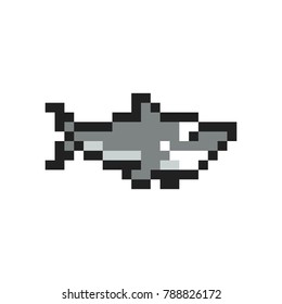Pixel style cute shark - isolated vector illustration