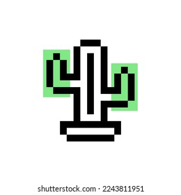 Pixel estilo de cactus del desierto cactus mexicana de ilustración de vector minimalista. Diseño de juegos retro. Ochenta juegos de computadora de 8 bits. Cartucho de consolas de juegos. Icono de fondo blanco aislado de ilustración mosaica.