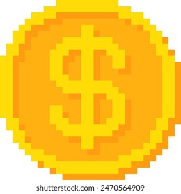 pixel style dollar currency gold coin vector