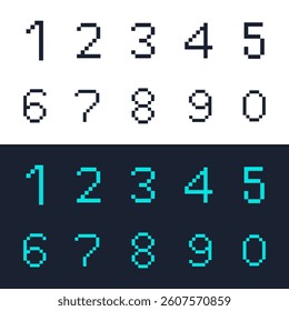 Pixel style electronic number set vector flat illustration