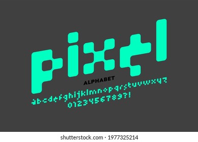 Pixel style font, alphabet letters and numbers, vector illustration