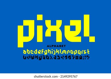 Pixel Style Font, Alphabet Letters And Numbers Vector Illustration