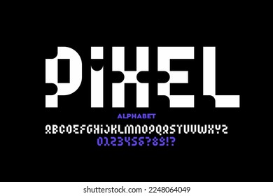 Pixel style font, alphabet letters and numbers, vector illustration