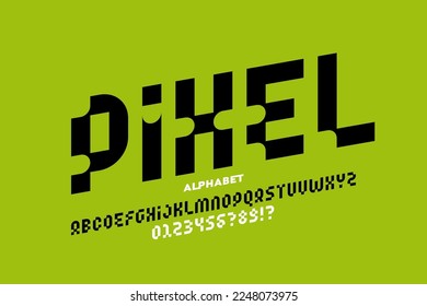 Pixel style font, alphabet letters and numbers, vector illustration