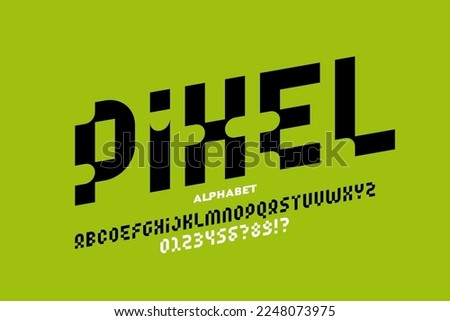 Pixel style font, alphabet letters and numbers, vector illustration