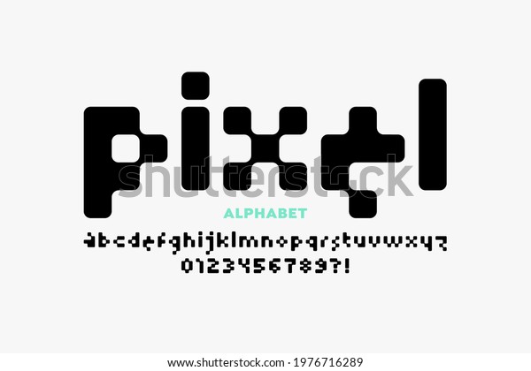 Pixel style font, alphabet letters and\
numbers, vector\
illustration