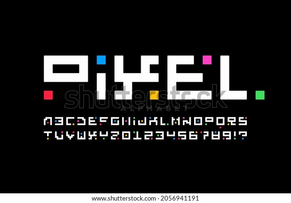 Pixel style font, alphabet letters and\
numbers vector\
illustration
