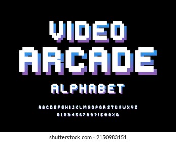 pixel style font design with uppercase, numbers and symbol