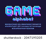 pixel style font with uppercase, lowercase, numbers and symbol