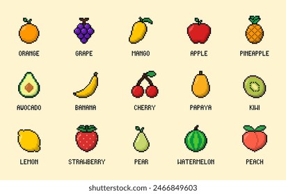 pixel style fruit collection vector
