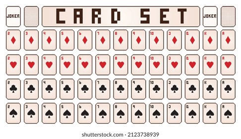 pixel  style Full deck of cards for playing poker and casino stock illustration