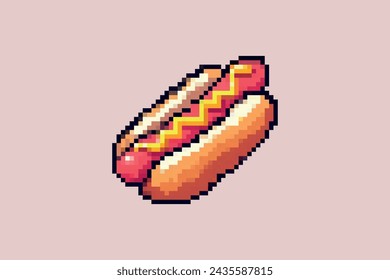 Pixel style hot dog 8 bits art illustration