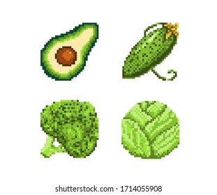 Pixel style icon green vegetables. Vector illustration 32x32 pix