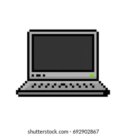 Pixel Style Laptop 8 Bit Icon - Isolated Vector Illustration