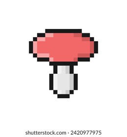 Pixel style mushroom vector illustration. 90s retro gaming aesthetic. Pixelated vintage computer game 8 bit design. Nostalgic classic video game flat design element. Perfect mosaic pixel 64.