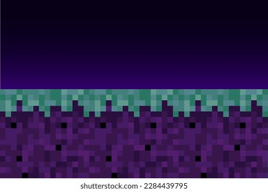 Antecedentes de la mina de tierra al estilo de Pixel. El concepto de tierra de artesanías de juego pixeló un paisaje horizontal sin fisuras con cielo nocturno. Ilustración del vector