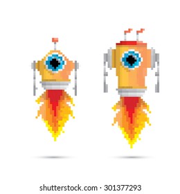 pixel style orange robot set