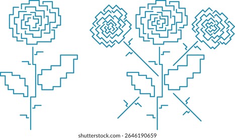 Rosas de estilo píxel con contornos finos