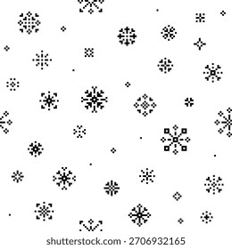 Patrón de copo de nieve sin fisuras estilo píxel sobre fondo blanco Ilustración vectorial