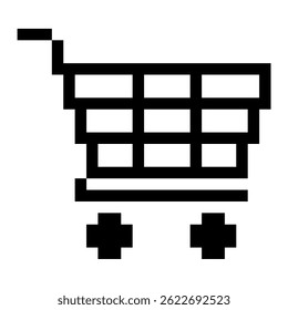 Pixel style shopping cart icon vector for retro design, digital store, and game-style commerce. Ideal for pixel UI, e-commerce, and pixel art shop interface design.