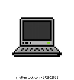 Pixel style small laptop 8 bit icon - isolated vector illustration