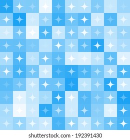 Pixel style star shape blue mosaic vector pattern background
