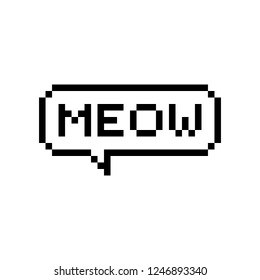 Pixel style text bubble Meow - isolated vector illustration