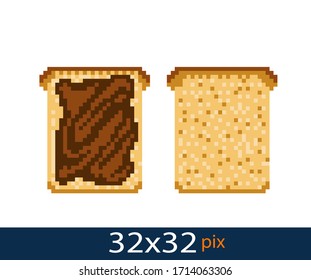 Pixel style toast icon with peanut butter. Vector illustration 32x32 pix