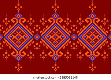 Pixel style. Traditional design. geometric pattern ethnic art. Pixel fabric patterns Designed for fabric patterns, textiles, tile patterns, carpets, ceramics, home decorations, handicrafts, background