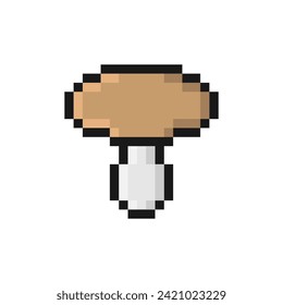 Pixel style white mushroom vector illustration. 90s retro gaming aesthetic. Pixelated vintage computer game 8 bit design. Nostalgic video game flat design element. Perfect mosaic 64 pixel fungi.