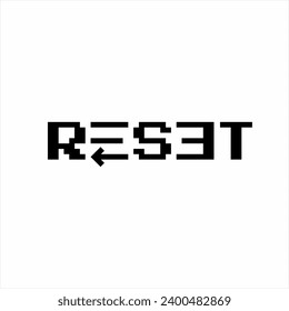 Pixel style word "Reset" design with back arrow on letter E.