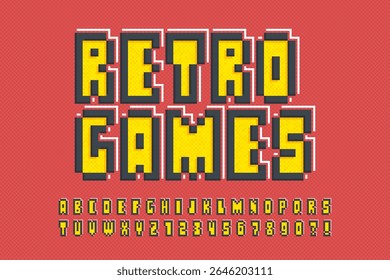 Pixel stylized vector alphabet design. High contrast and sharp, retro-futuristic. Easy swatch color control.