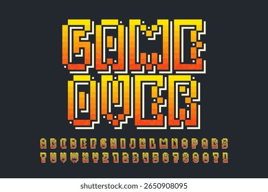 Design em alfabeto vetorial estilizado por pixel. Alto contraste e nítido, retro-futurista. Controle de cor de amostra fácil.