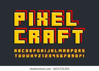 Pixel stylized vector alphabet design. High contrast and sharp, retro-futuristic. Easy swatch color control.