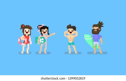 Pixel summer beach character set.8bit.