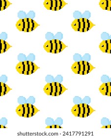  pixel summer bee Seamless Pattern vector bee background  pixel art for 8 bit game