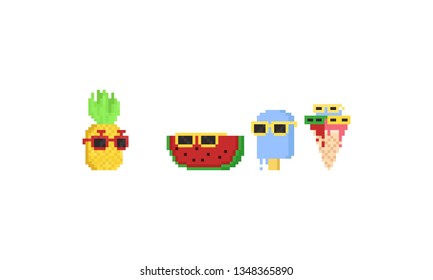 Pixel Summer Dessert Cartoon Character Wearing The Sunglasses.8bit.