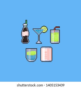 Pixel summer drink icon set.8bit.