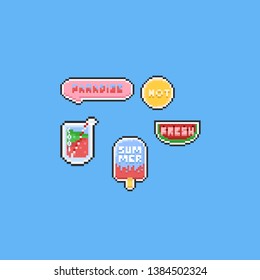 Pixel summer elements with text.8bit.