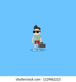 Pixel summer vacation chatacter.8bit.