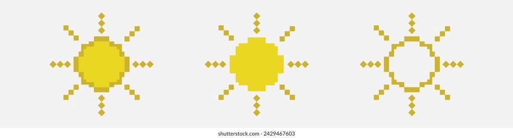 Pixel sun icon set in 8bit game