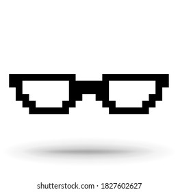 Pixel sunglasses isolated on a white background, vector icon. Black silhouette sunglasses.