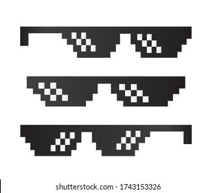 Pixel sunglasses vector on white background.Pixel glasses isolated on white background. Thug life glasses. Vector illustration.